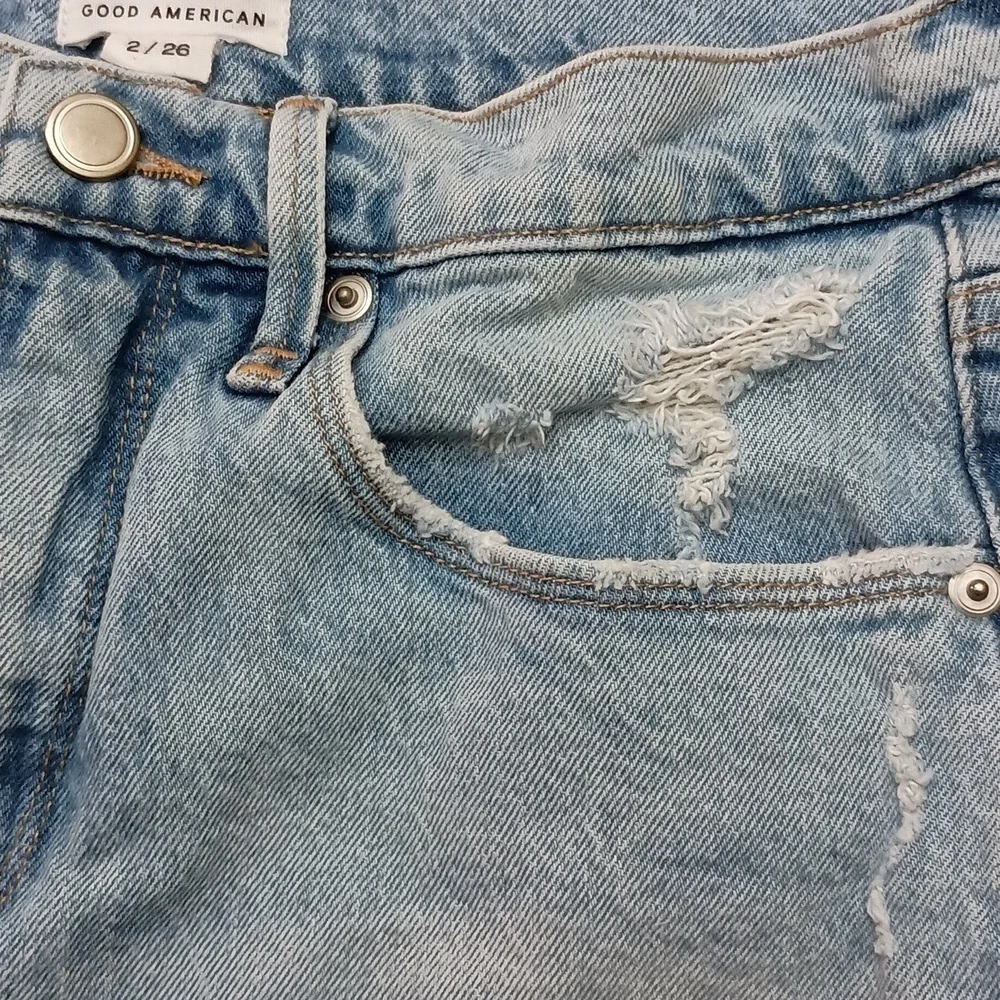 Good American Indigo Good 90's High Waist Denim Distressed Shorts